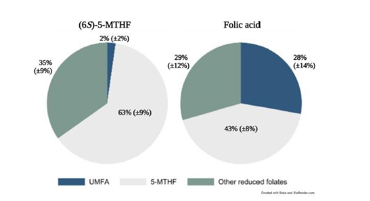 Akta sig! En studie i Scientific Reports bekräftar att när ammande kvinnor kompletterar med folsyra är 28 % av folatet i mjölken oanvändbar ometaboliserad folsyra (UMFA) – 14 gånger högre än hos mödrar som tar den bioaktiva formen.